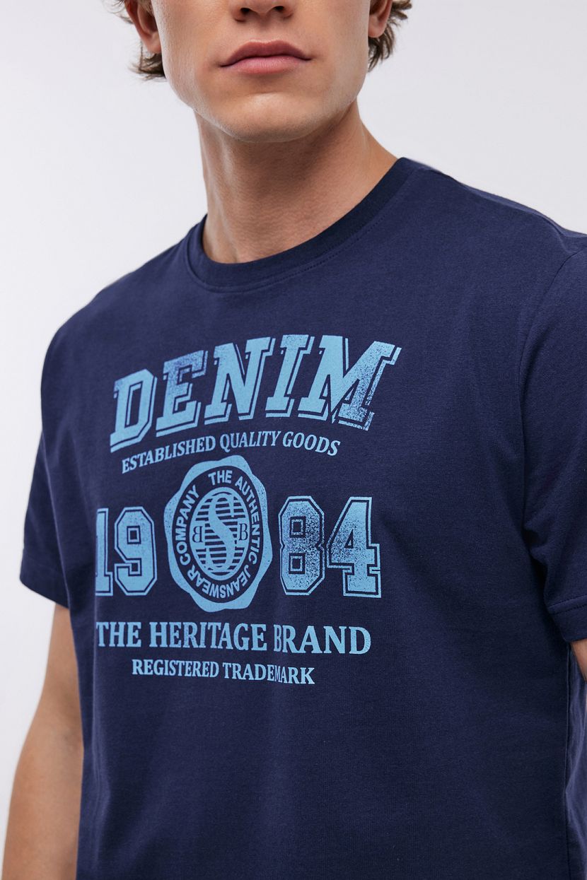 Прямая футболка из хлопка с принтом (арт. BAON B7324066), размер 3XL, цвет синий Прямая футболка из хлопка с принтом (арт. BAON B7324066) - фото 5