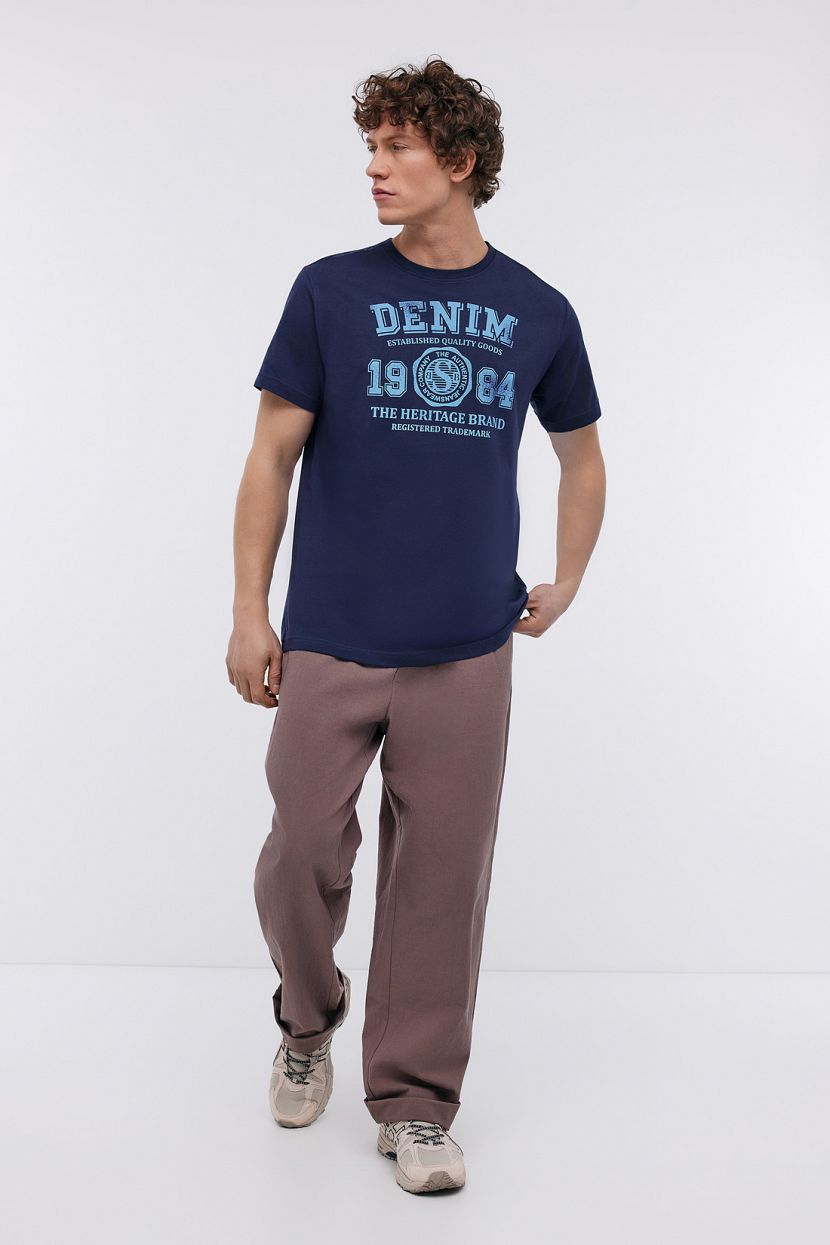 Прямая футболка из хлопка с принтом (арт. BAON B7324066), размер 3XL, цвет синий Прямая футболка из хлопка с принтом (арт. BAON B7324066) - фото 2