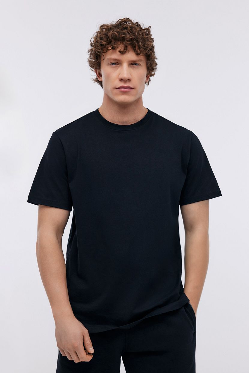 Базовая прямая футболка из хлопка  (арт. BAON B7324203), размер L, цвет черный