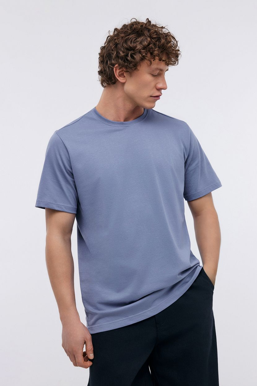 Базовая прямая футболка из хлопка, XXL, синий