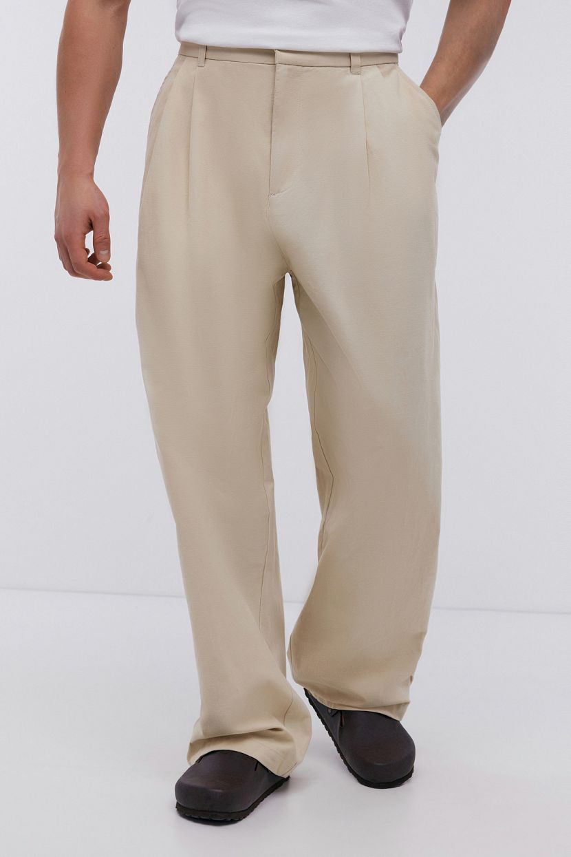 Широкие брюки из льна и хлопка, XXL, бежевый цена и фото