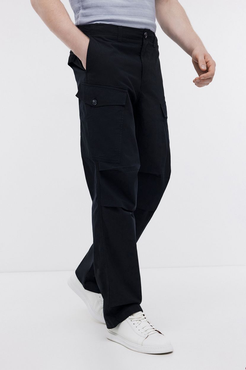 Прямые брюки джоггеры из хлопка (арт. BAON B7924021), размер L, цвет черный