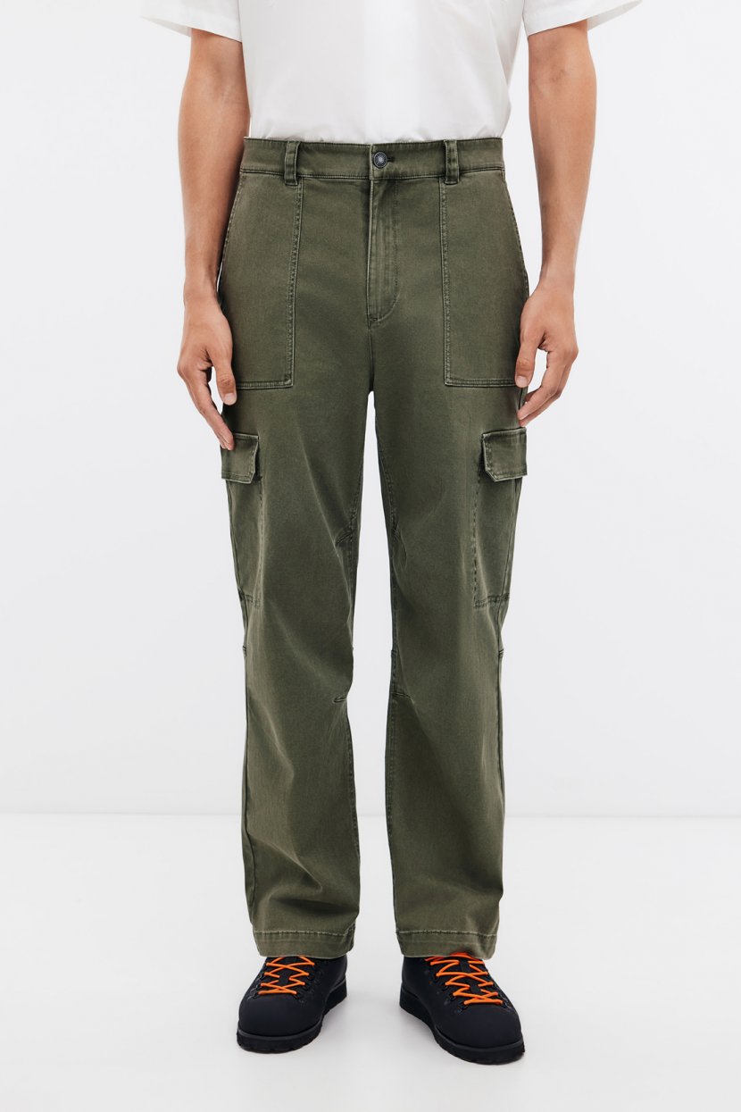 Брюки-карго из смесовой хлопковой ткани, 3XL, зеленый