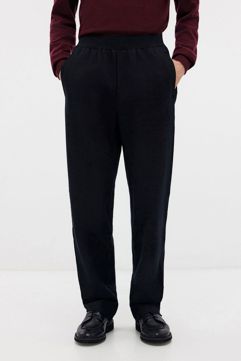 Прямые брюки из шерсти и хлопка, L, черный