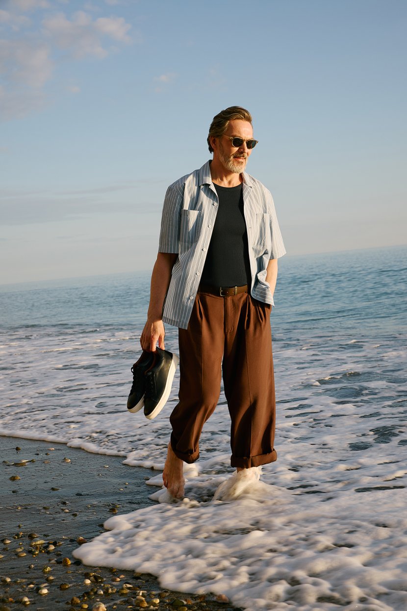 Прямые свободные брюки из вискозы и льна