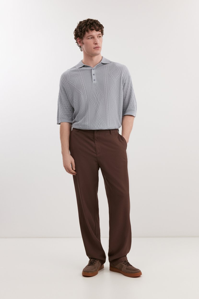 Прямые брюки из вискозы и льна с эластичным поясом