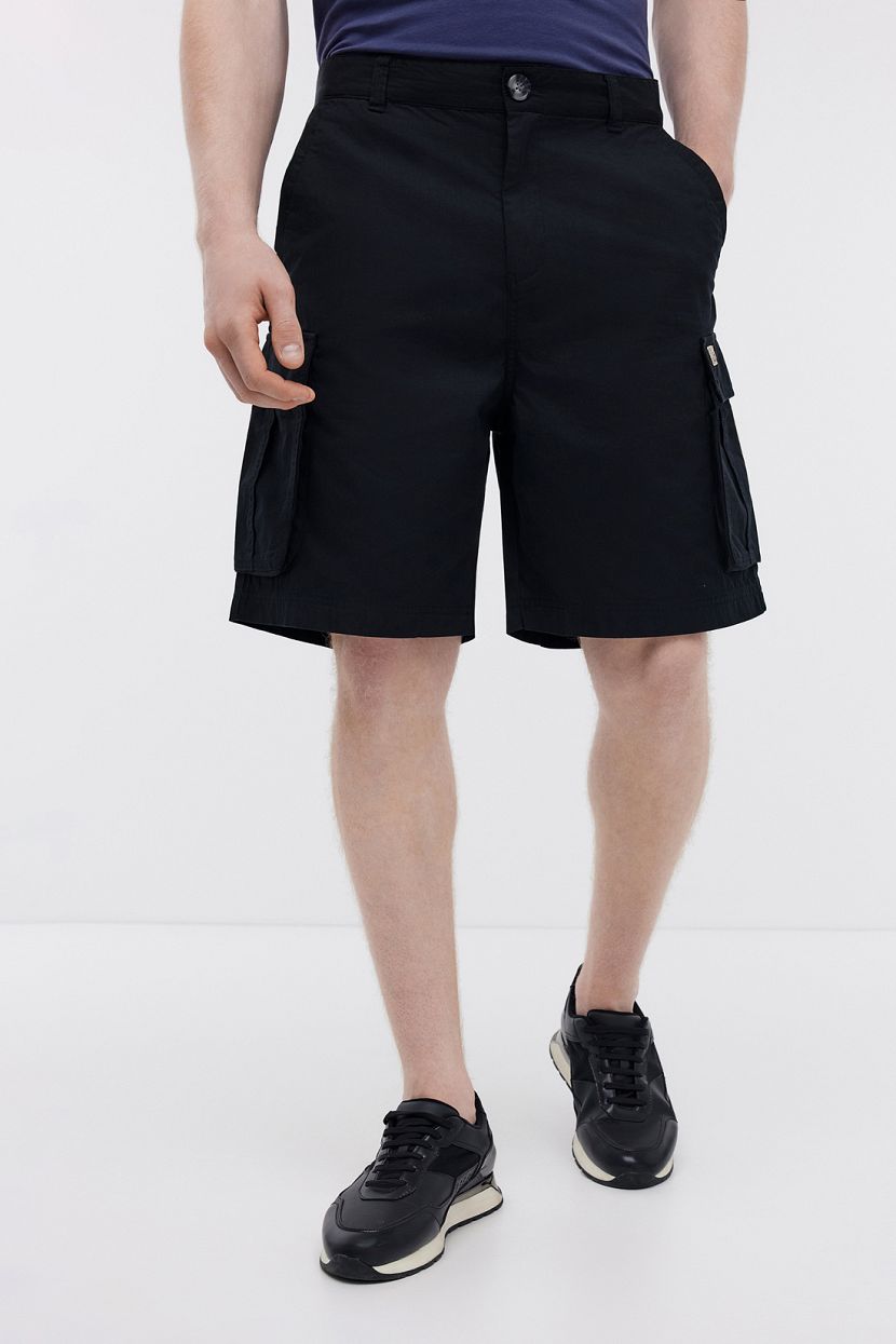 Шорты карго из хлопка с накладными карманами (арт. BAON B8224006), размер XL, цвет черный