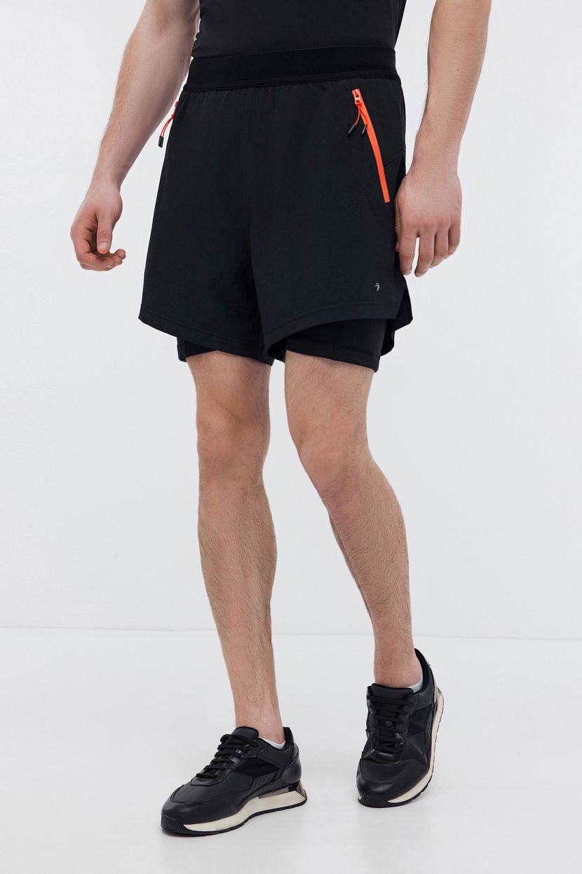 Двойные спортивные шорты для бега (арт. BAON B8224015), размер M, цвет черный