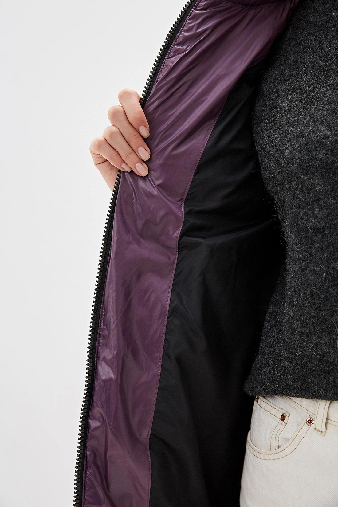 Пуховик с контрастной подкладкой и чернобуркой (арт. baon B009570), размер M, цвет фиолетовый Пуховик с контрастной подкладкой и чернобуркой (арт. baon B009570) - фото 3