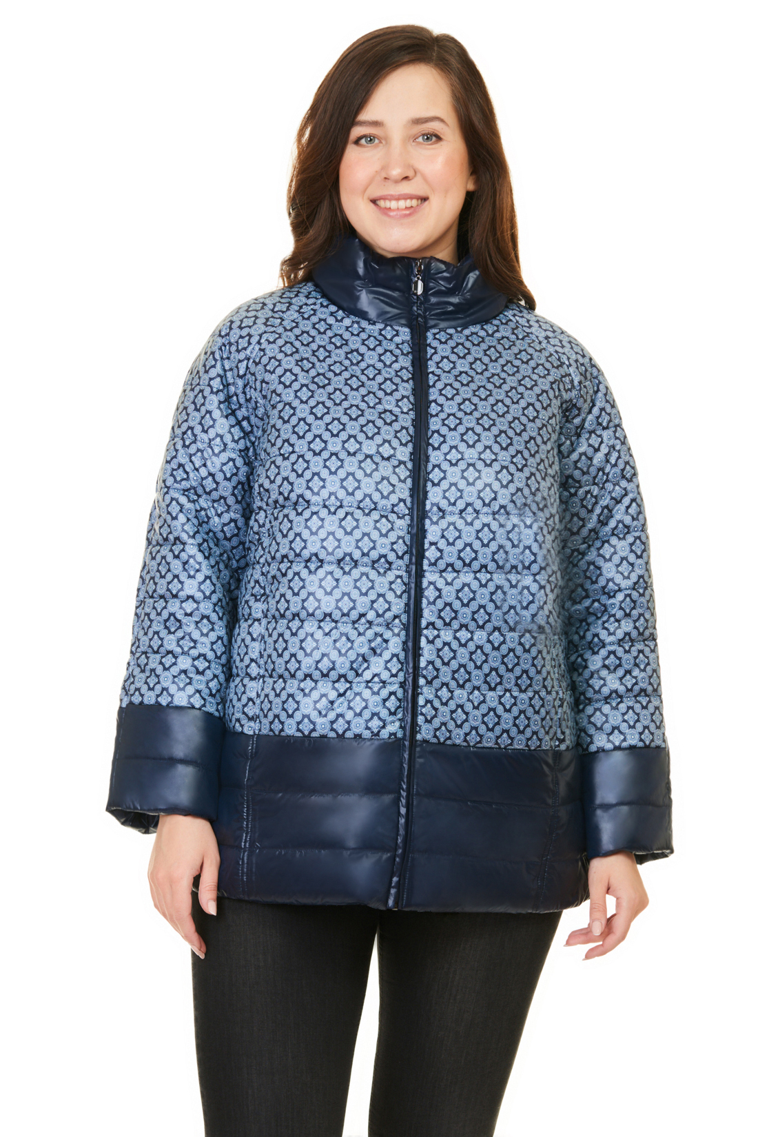 Куртка SIZE+ с орнаментом (арт. baon B037121), размер 56, цвет dark navy printed#синий Куртка SIZE+ с орнаментом (арт. baon B037121) - фото 1