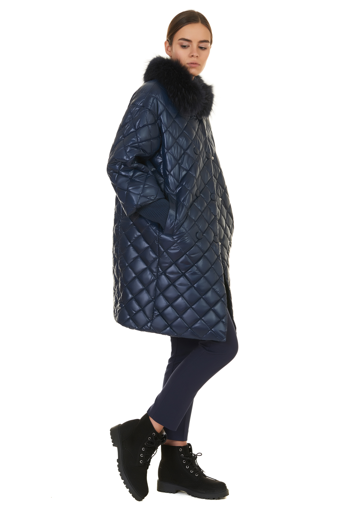 Куртка с меховым воротником и съёмными манжетами (арт. baon B037527), размер L, цвет синий Куртка с меховым воротником и съёмными манжетами (арт. baon B037527) - фото 5