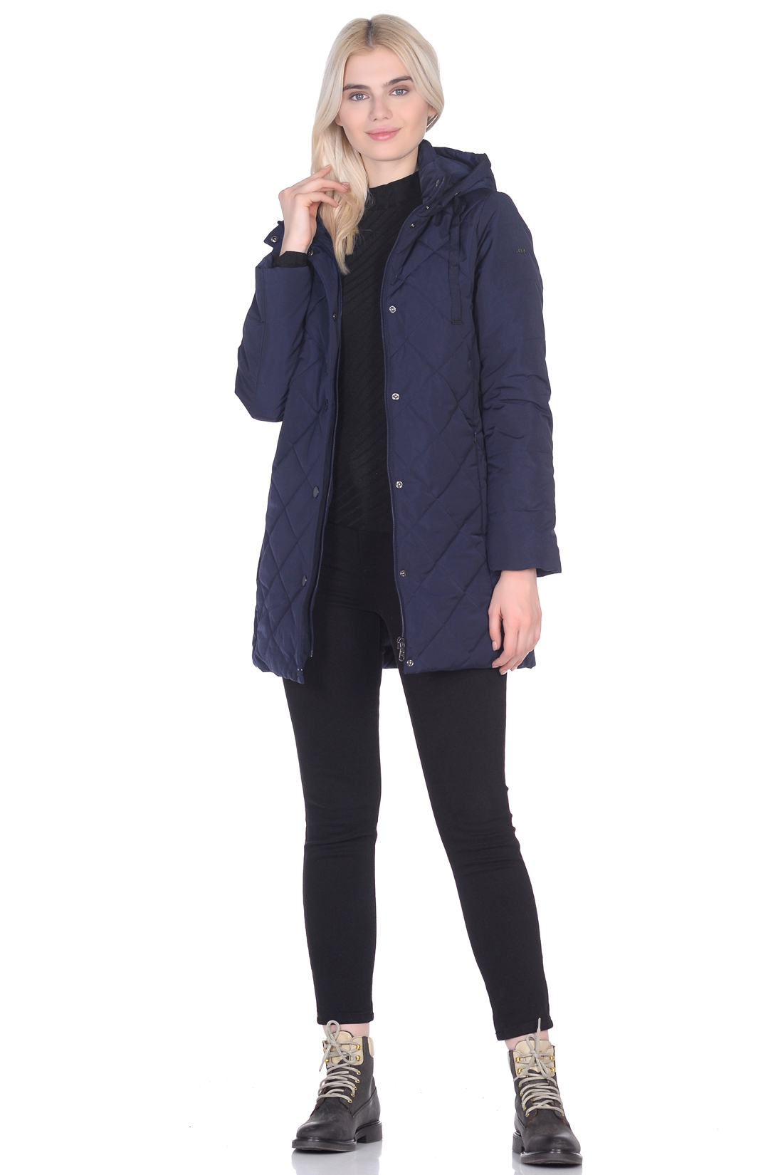 Удлинённая стёганая куртка с капюшоном (арт. baon B039022), размер L, цвет синий Удлинённая стёганая куртка с капюшоном (арт. baon B039022) - фото 5