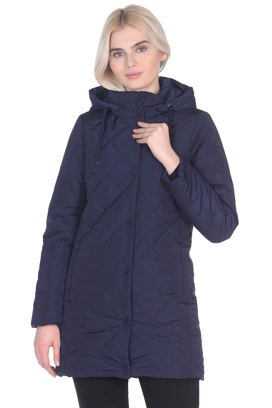 Удлинённая стёганая куртка с капюшоном (арт. baon B039022), размер L, цвет синий Удлинённая стёганая куртка с капюшоном (арт. baon B039022) - фото 1