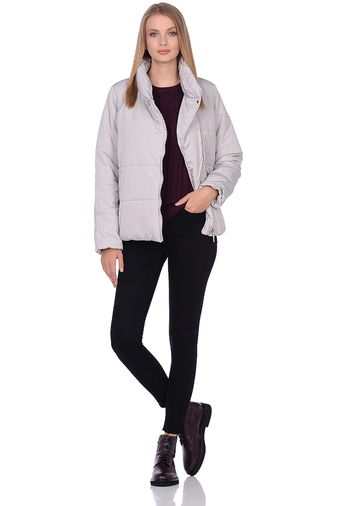 Короткая куртка с асимметричной застёжкой (арт. baon B039506), размер S, цвет серый Короткая куртка с асимметричной застёжкой (арт. baon B039506) - фото 3