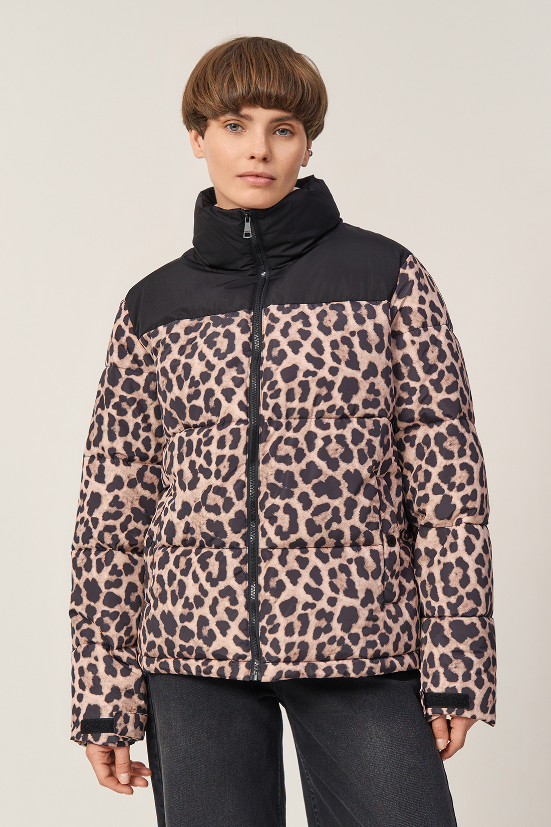 Леопардовая куртка с экопухом (арт. baon B0423528), размер XL, цвет бежевый