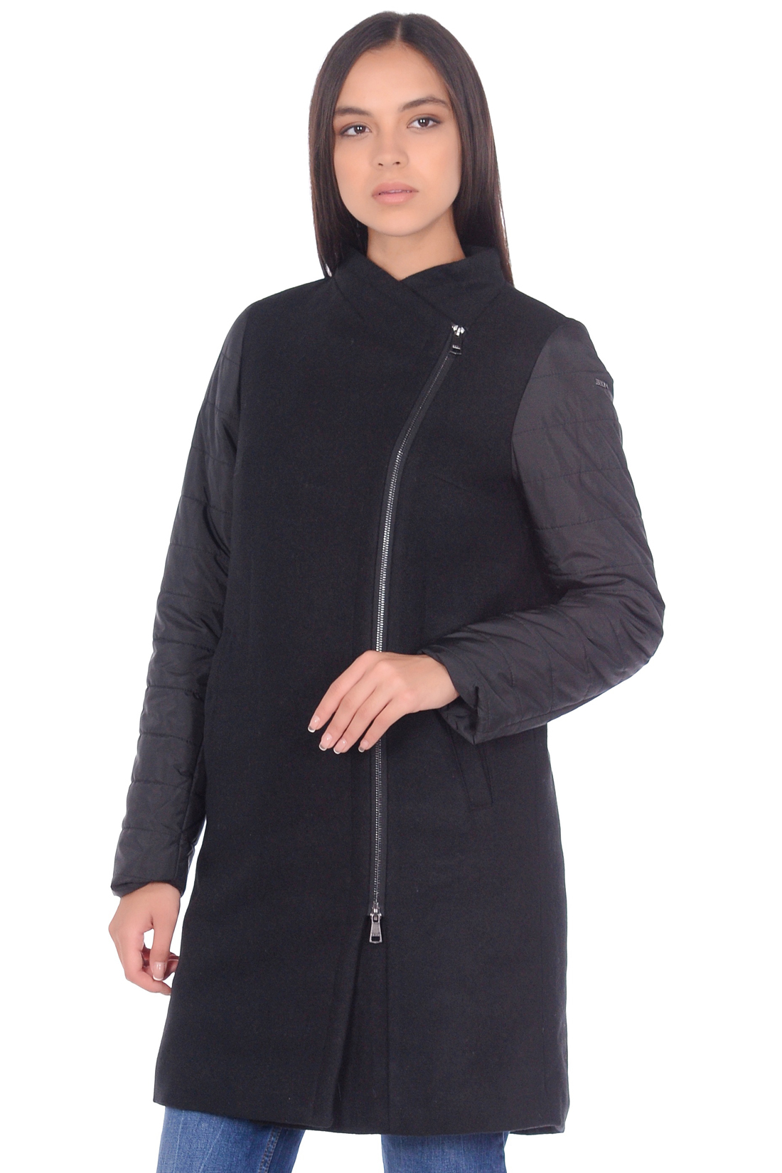 Пальто из комбинированных материалов (арт. baon B069501), размер XL, цвет черный