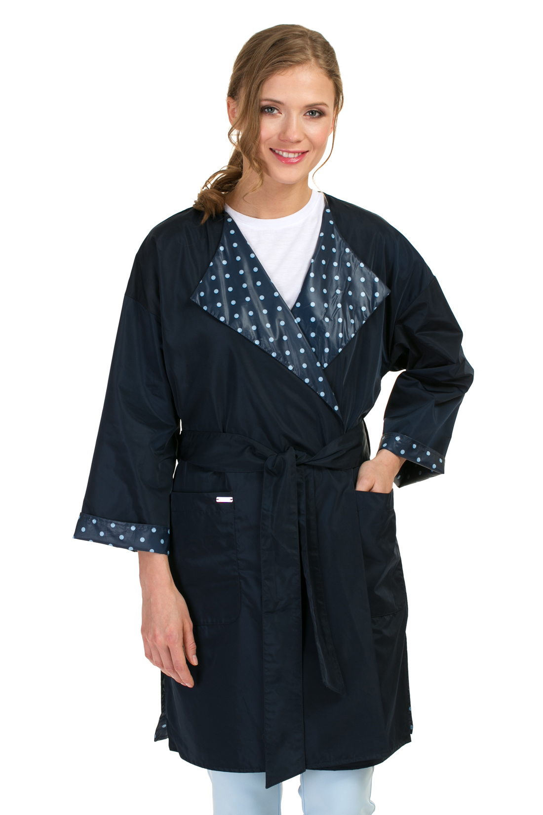 Двусторонний плащ-кимоно (арт. baon B087008), размер S, цвет синий