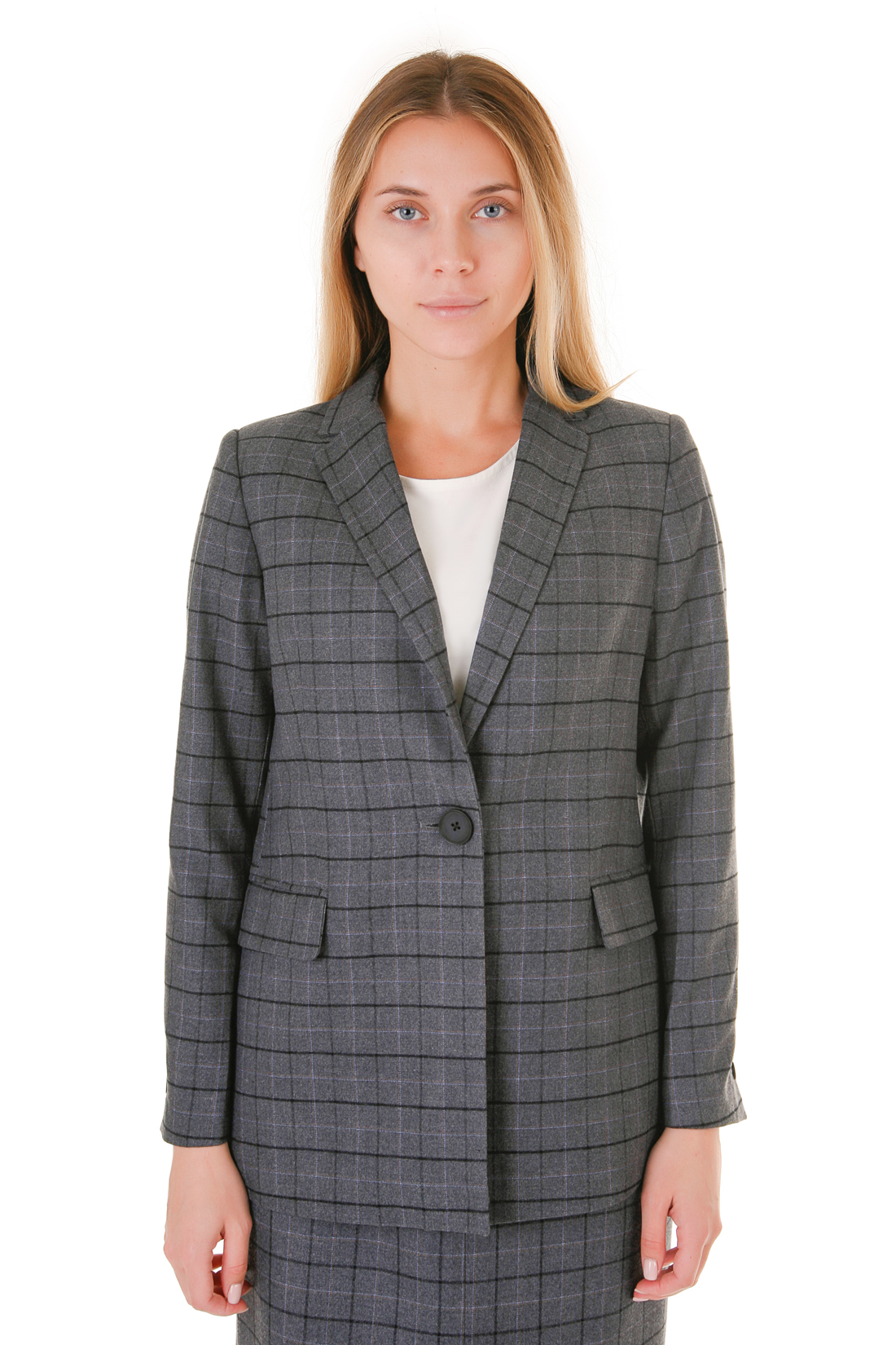 Костюмный жакет в клетку (арт. baon B128507), размер M, цвет dark grey checked#серый Костюмный жакет в клетку (арт. baon B128507) - фото 5