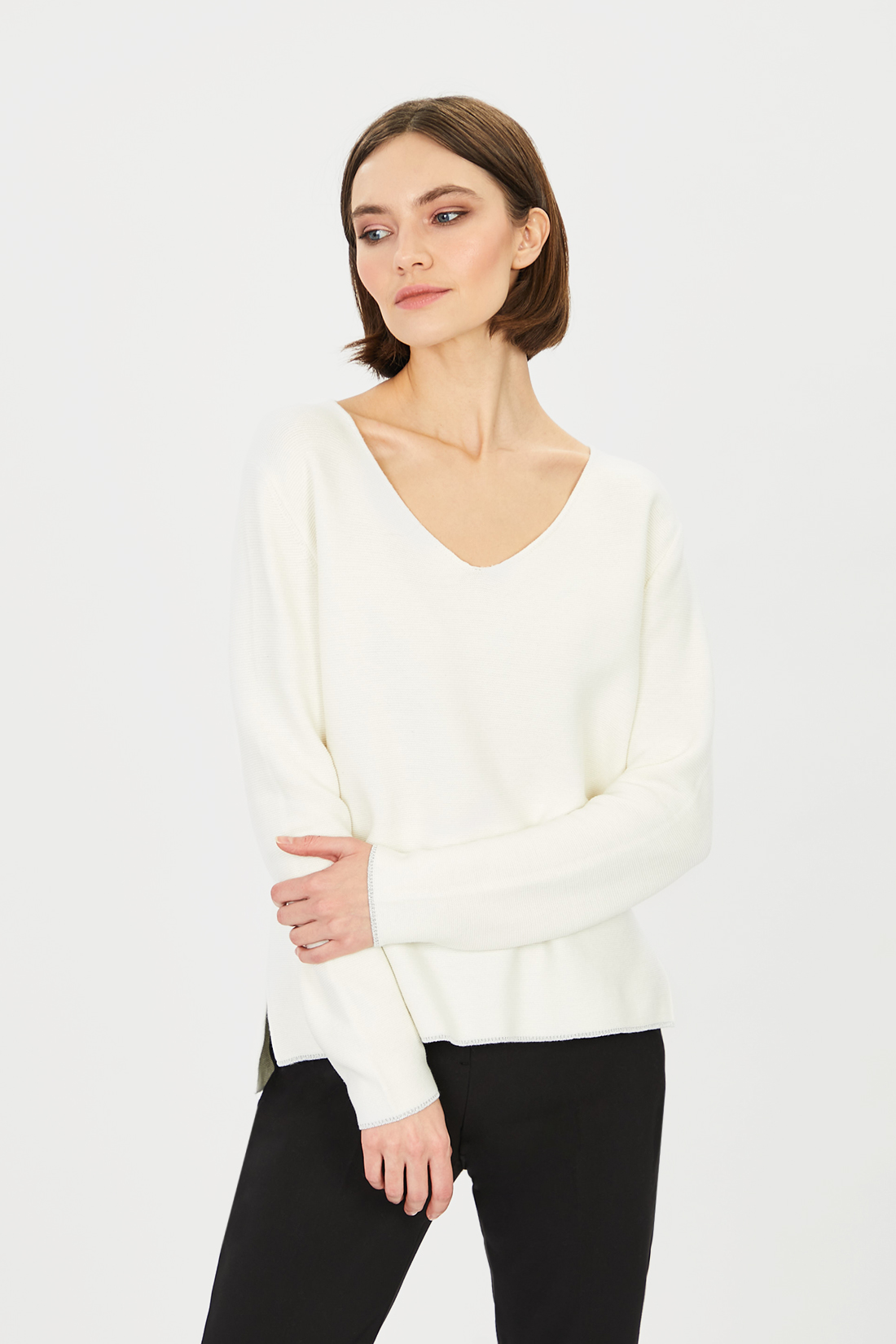 Пуловер с мерцающей отделкой (арт. baon B131028), размер XL, цвет белый Пуловер с мерцающей отделкой (арт. baon B131028) - фото 1