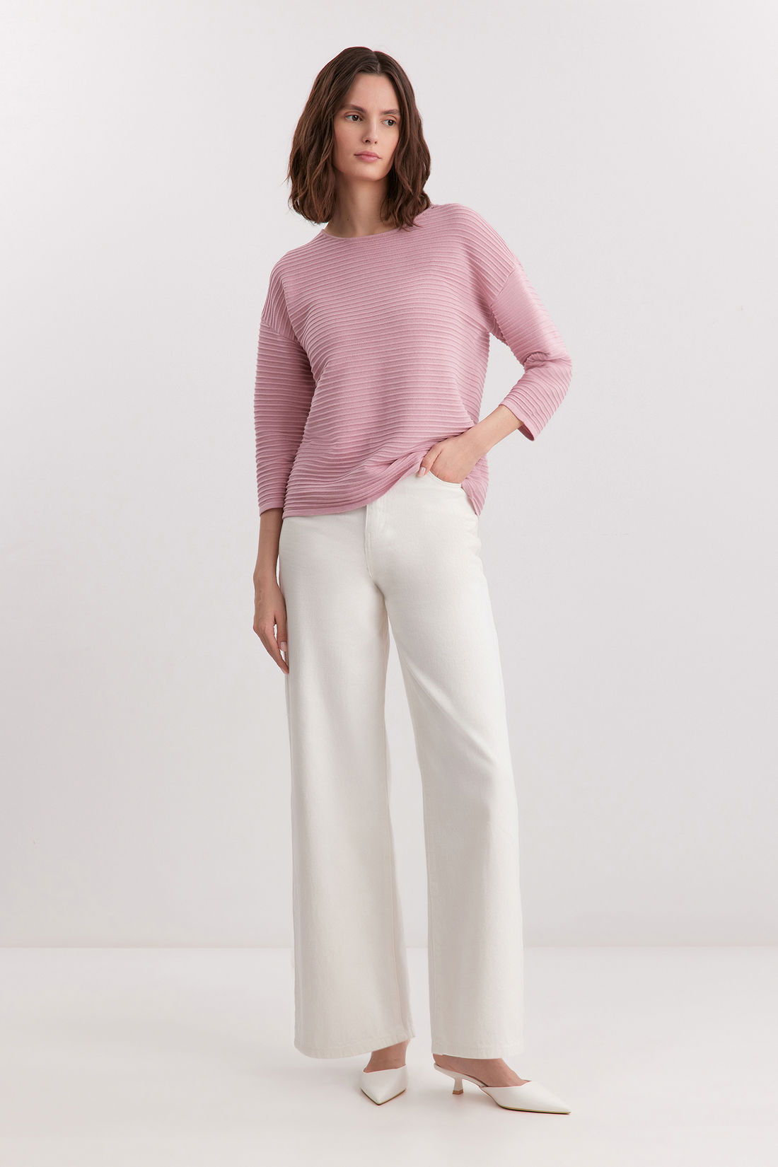 Базовый джемпер с рельефными полосками  Baon B131205 - 2