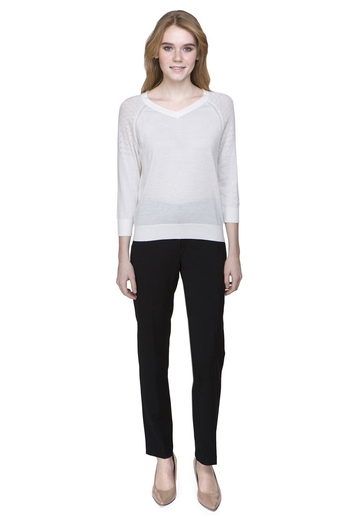 Пуловер с ажурными рукавами (арт. baon B137007), размер XS, цвет белый Пуловер с ажурными рукавами (арт. baon B137007) - фото 5