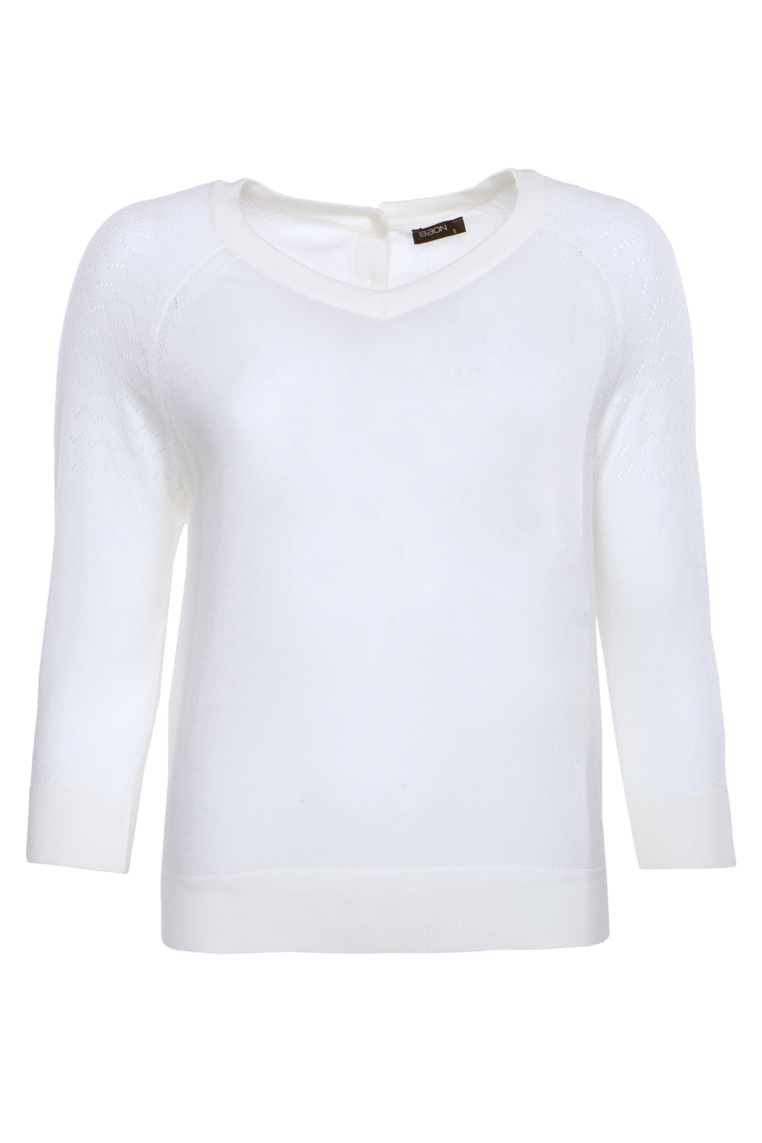Пуловер с ажурными рукавами (арт. baon B137007), размер XS, цвет белый Пуловер с ажурными рукавами (арт. baon B137007) - фото 4