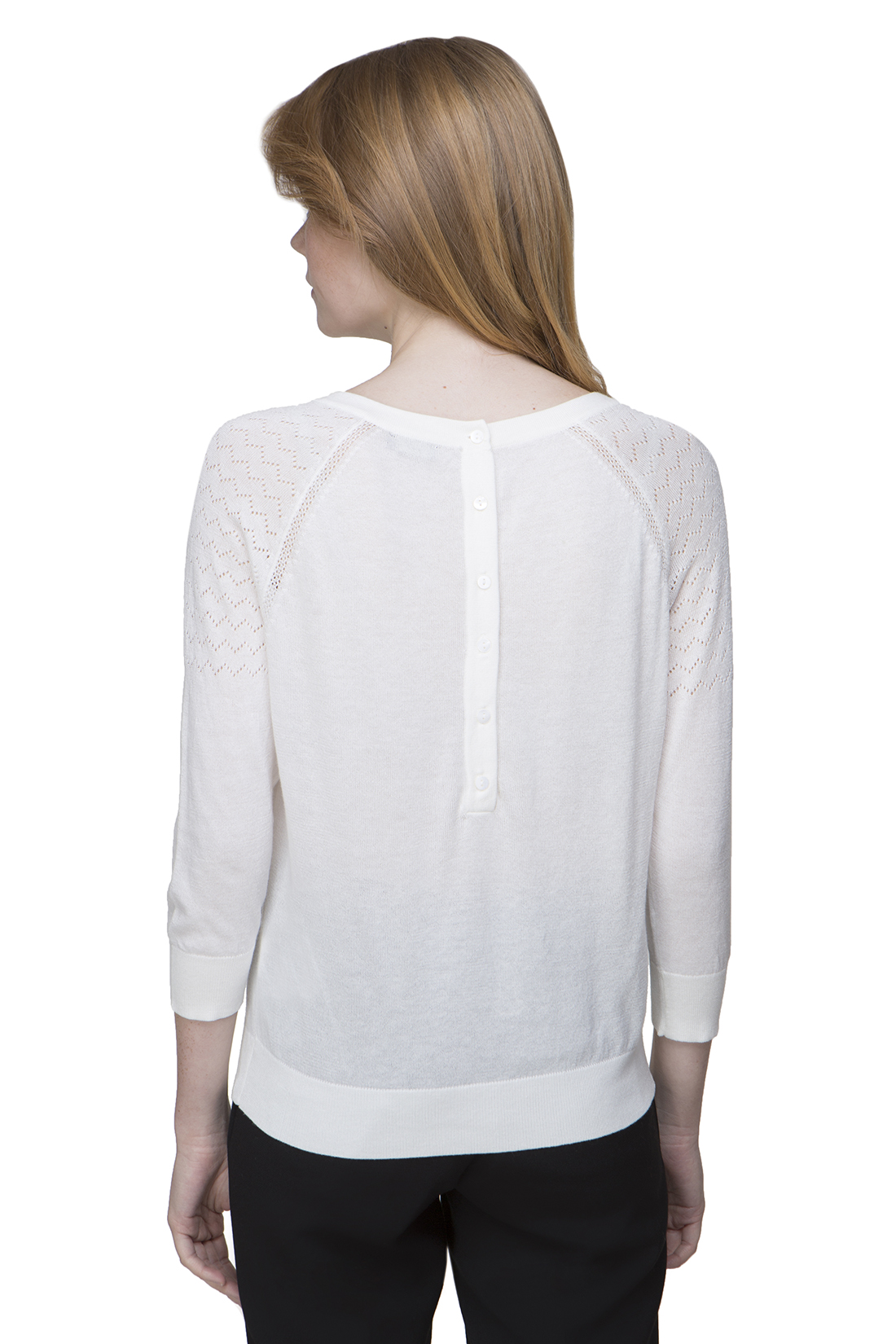 Пуловер с ажурными рукавами (арт. baon B137007), размер XS, цвет белый Пуловер с ажурными рукавами (арт. baon B137007) - фото 2