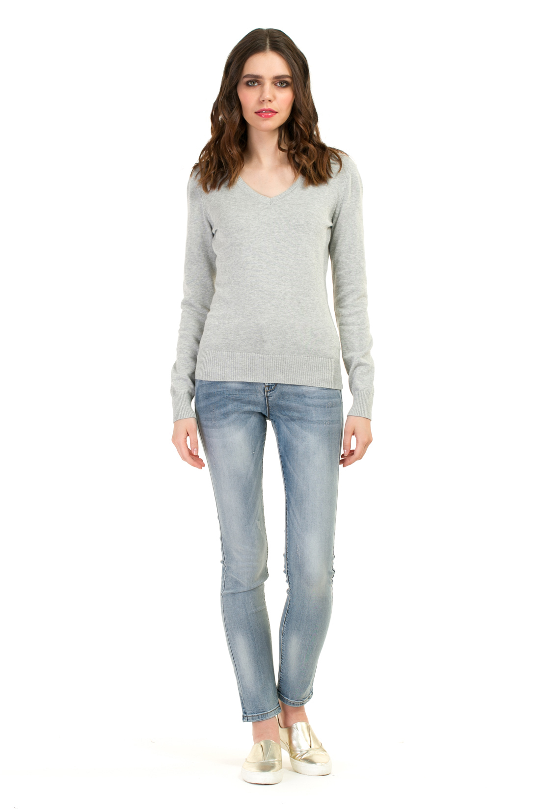 Базовый пуловер из хлопка (арт. baon B137201), размер XXL, цвет silver melange#серый Базовый пуловер из хлопка (арт. baon B137201) - фото 5