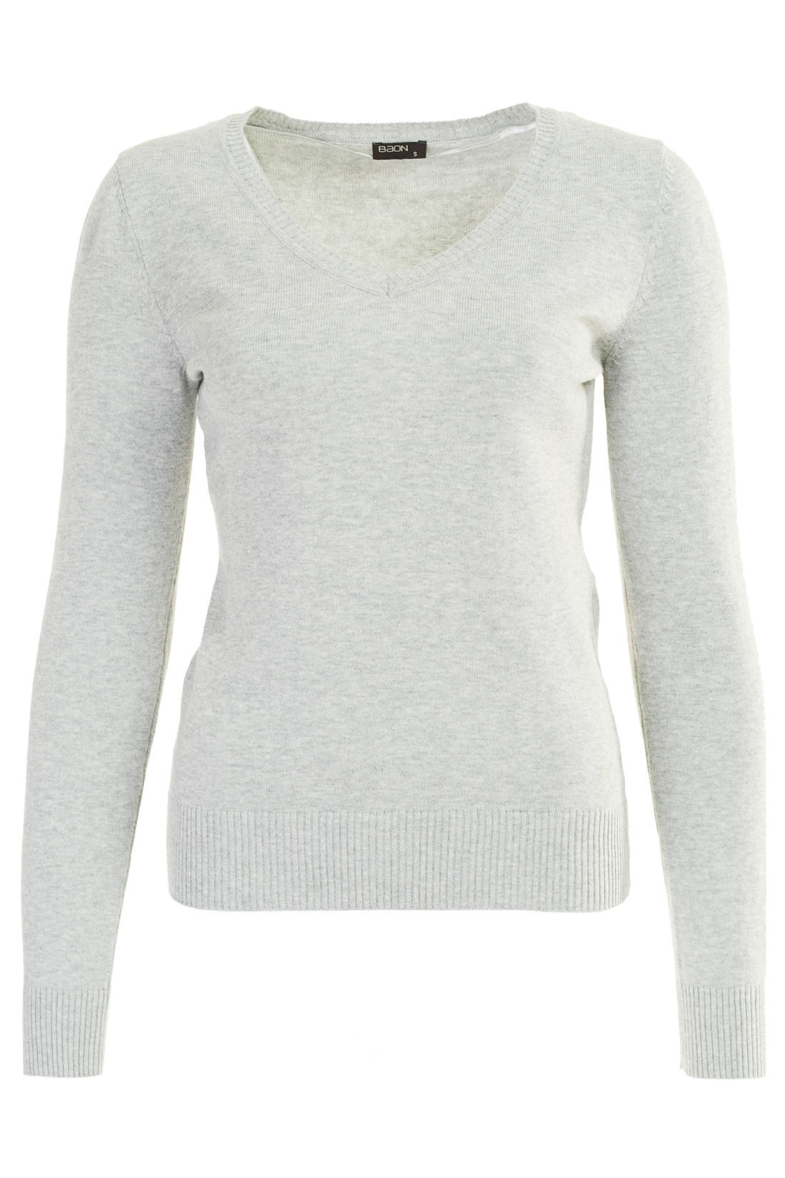Базовый пуловер из хлопка (арт. baon B137201), размер XXL, цвет silver melange#серый Базовый пуловер из хлопка (арт. baon B137201) - фото 4