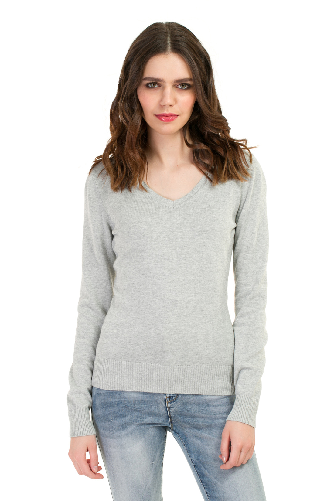 Базовый пуловер из хлопка (арт. baon B137201), размер XXL, цвет silver melange#серый Базовый пуловер из хлопка (арт. baon B137201) - фото 1
