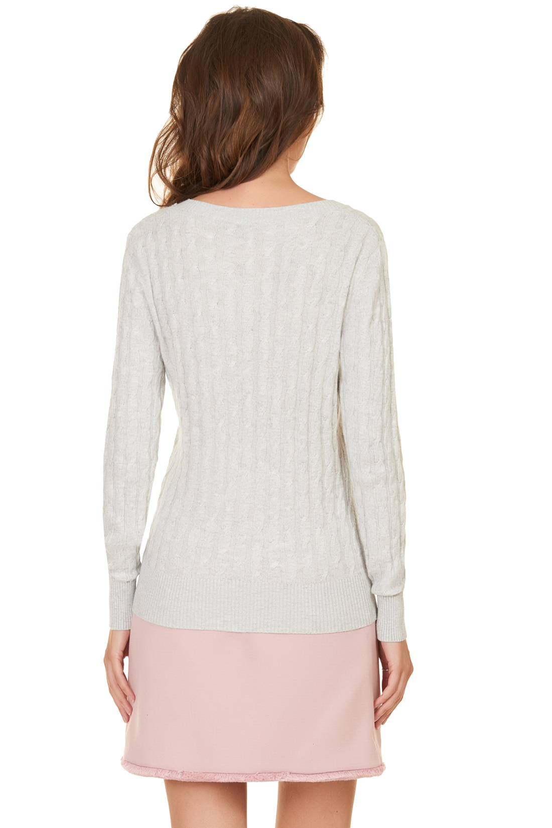 Базовый пуловер с узором и ангорой (арт. baon B137703), размер XS, цвет silver melange#серый Базовый пуловер с узором и ангорой (арт. baon B137703) - фото 2