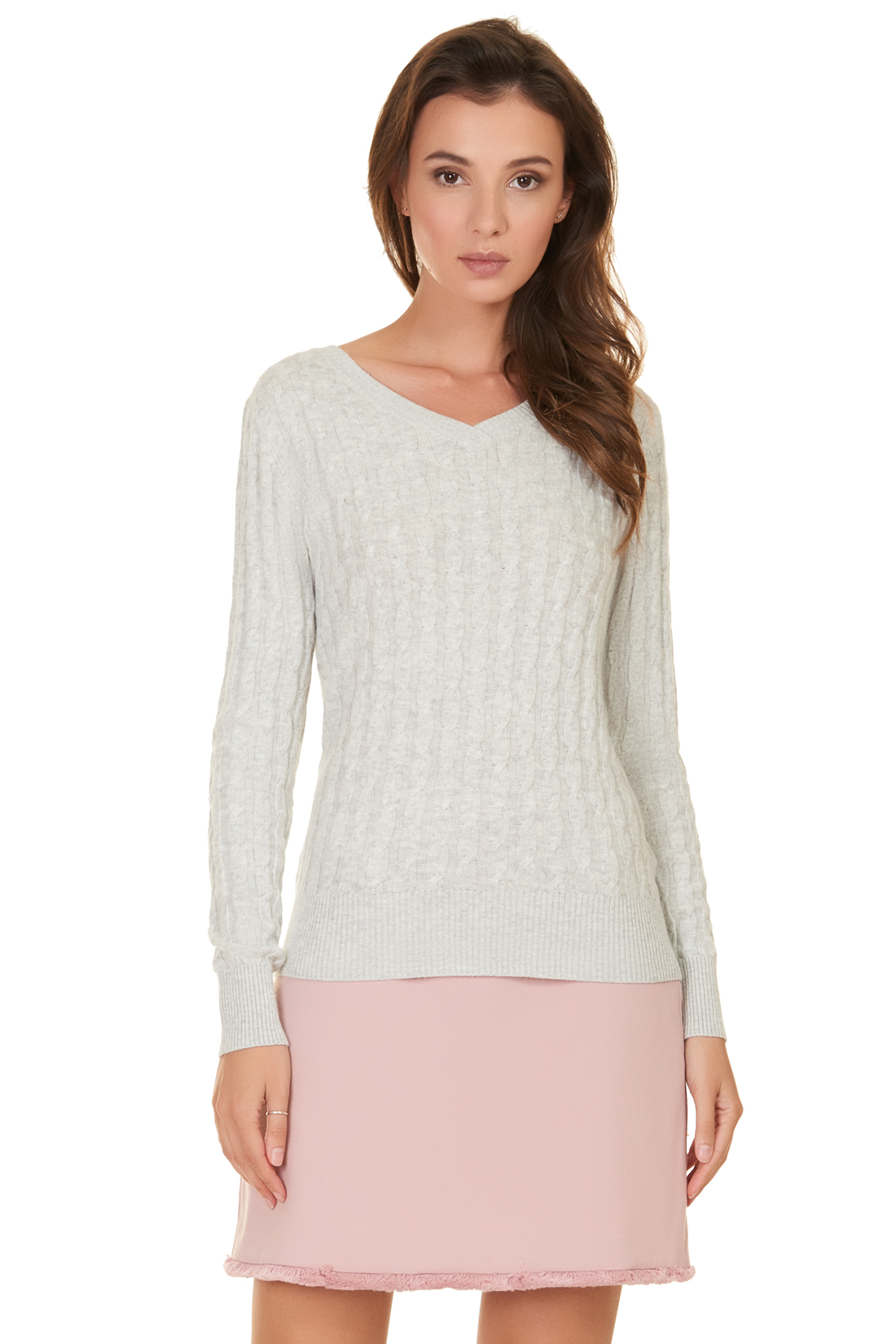 Базовый пуловер с узором и ангорой (арт. baon B137703), размер XS, цвет silver melange#серый Базовый пуловер с узором и ангорой (арт. baon B137703) - фото 1
