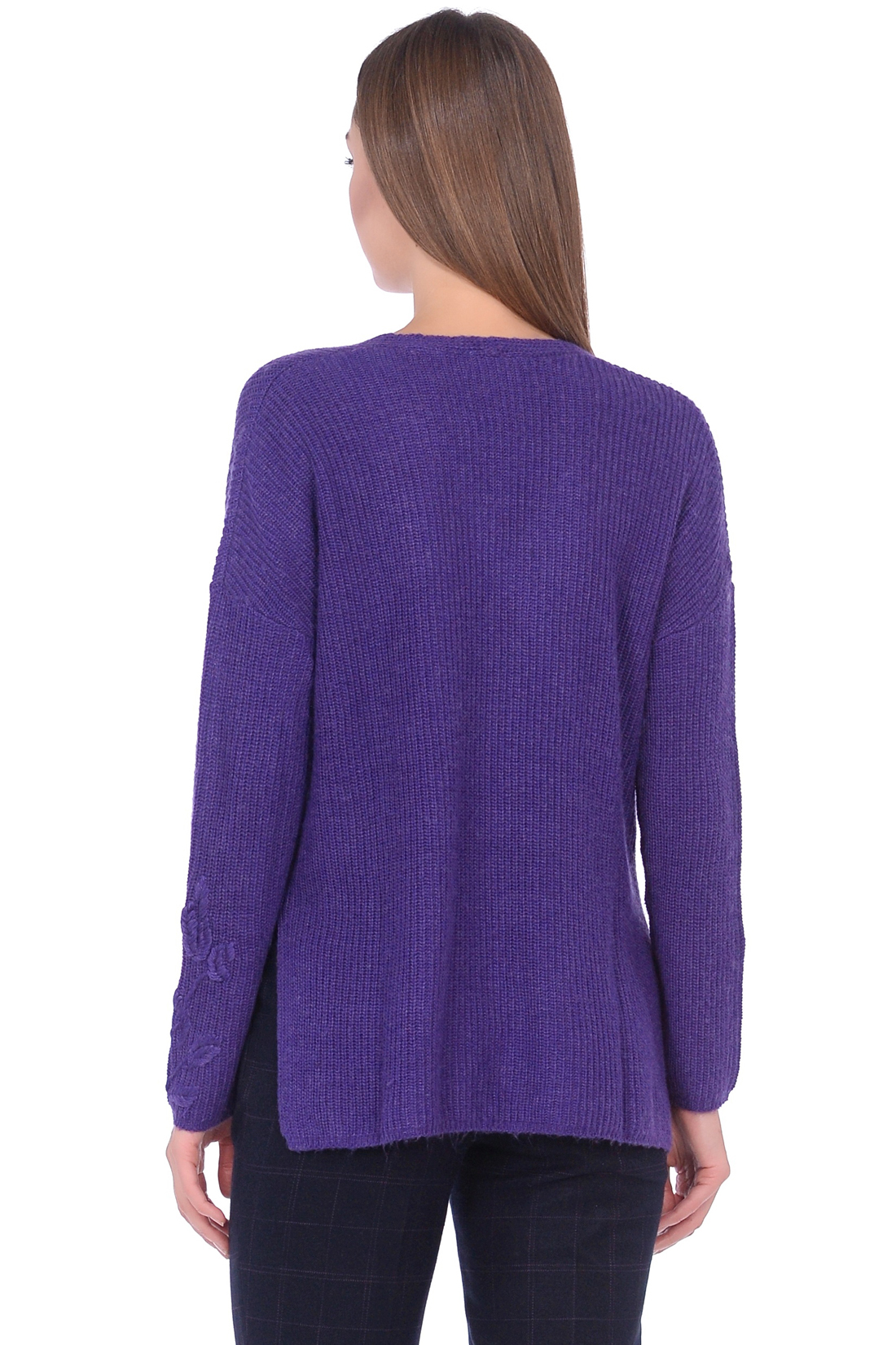 Пуловер с узорами на рукавах (арт. baon B138587), размер L, цвет фиолетовый Пуловер с узорами на рукавах (арт. baon B138587) - фото 2