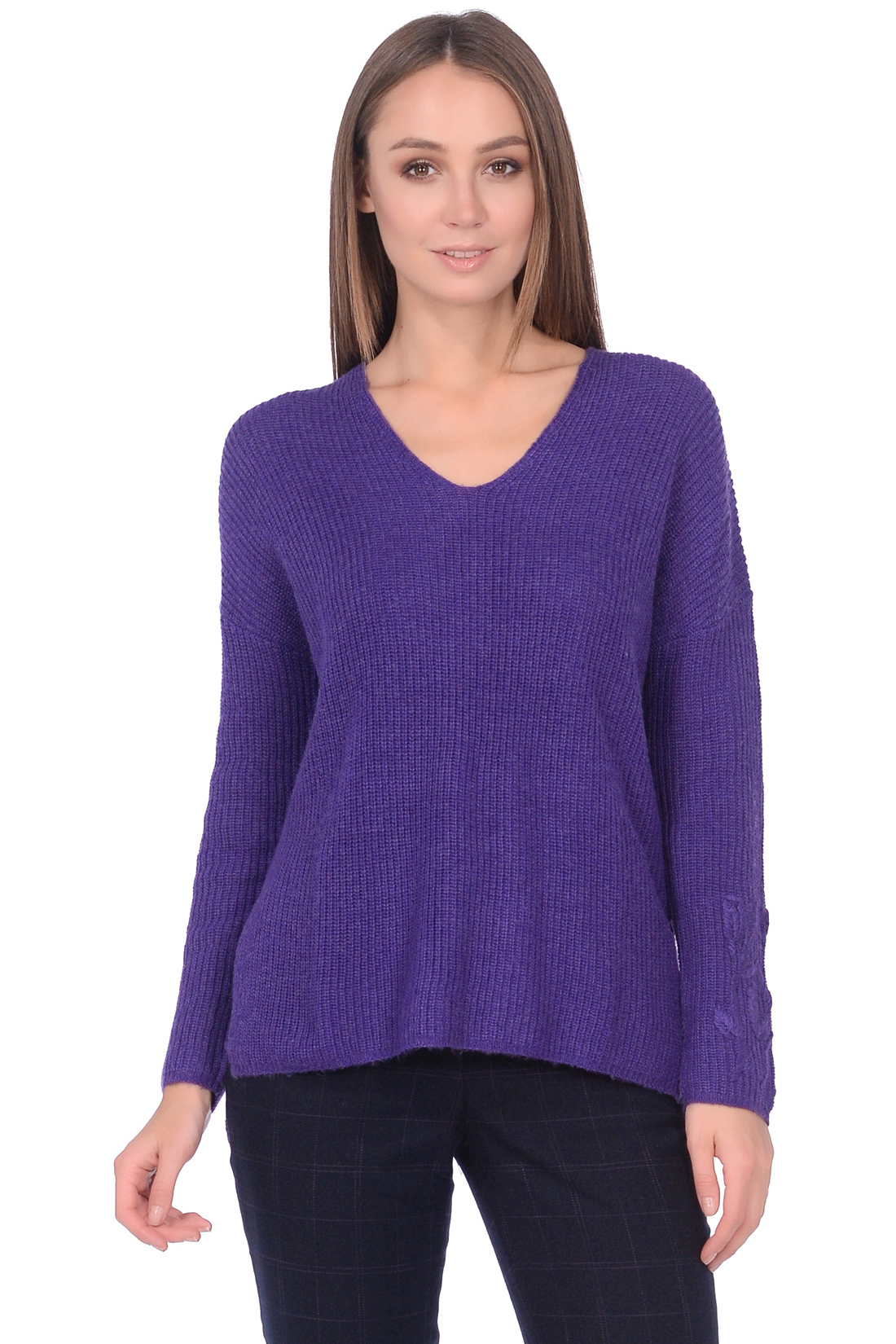 Пуловер с узорами на рукавах (арт. baon B138587), размер L, цвет фиолетовый Пуловер с узорами на рукавах (арт. baon B138587) - фото 1