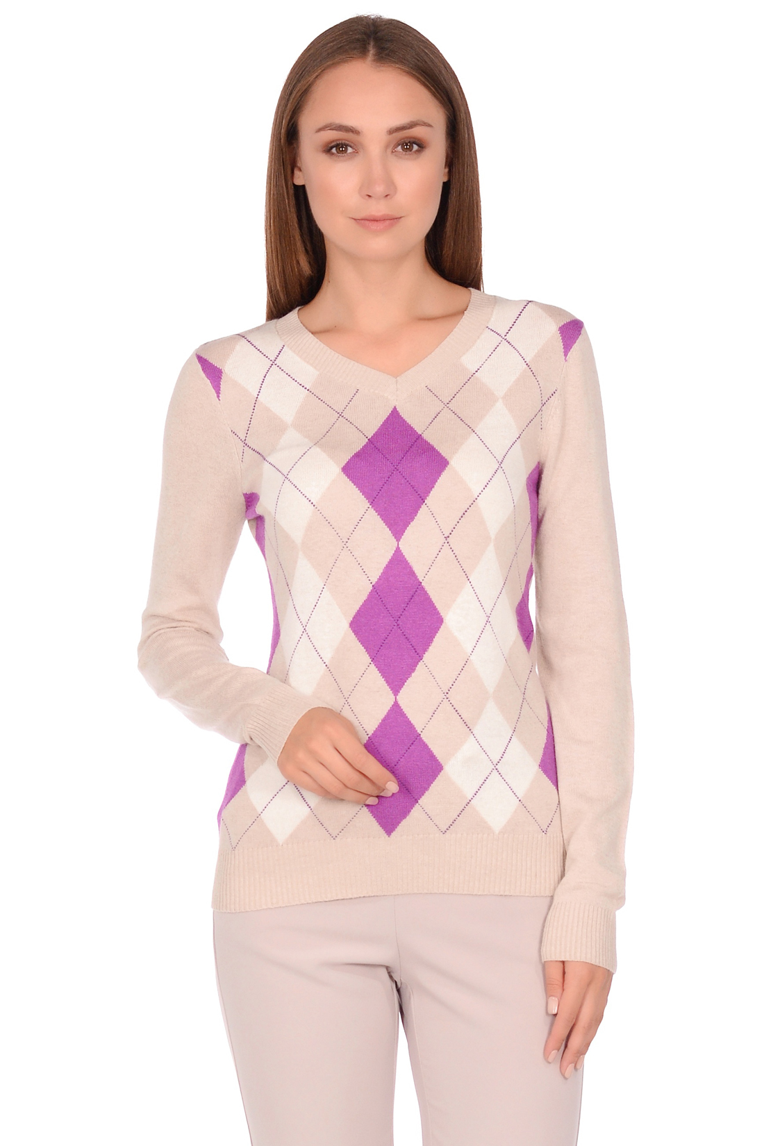 Базовый пуловер с ромбами и ангорой (арт. baon B138702), размер M, цвет серый Базовый пуловер с ромбами и ангорой (арт. baon B138702) - фото 1