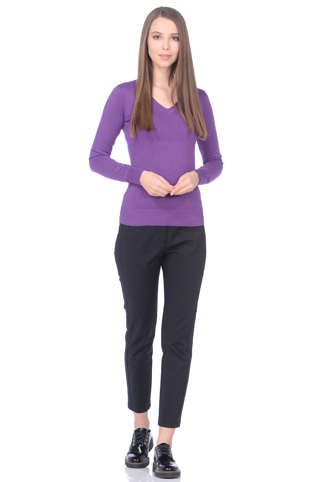 Базовый пуловер из хлопка (арт. baon B139201), размер 3XL, цвет фиолетовый Базовый пуловер из хлопка (арт. baon B139201) - фото 3