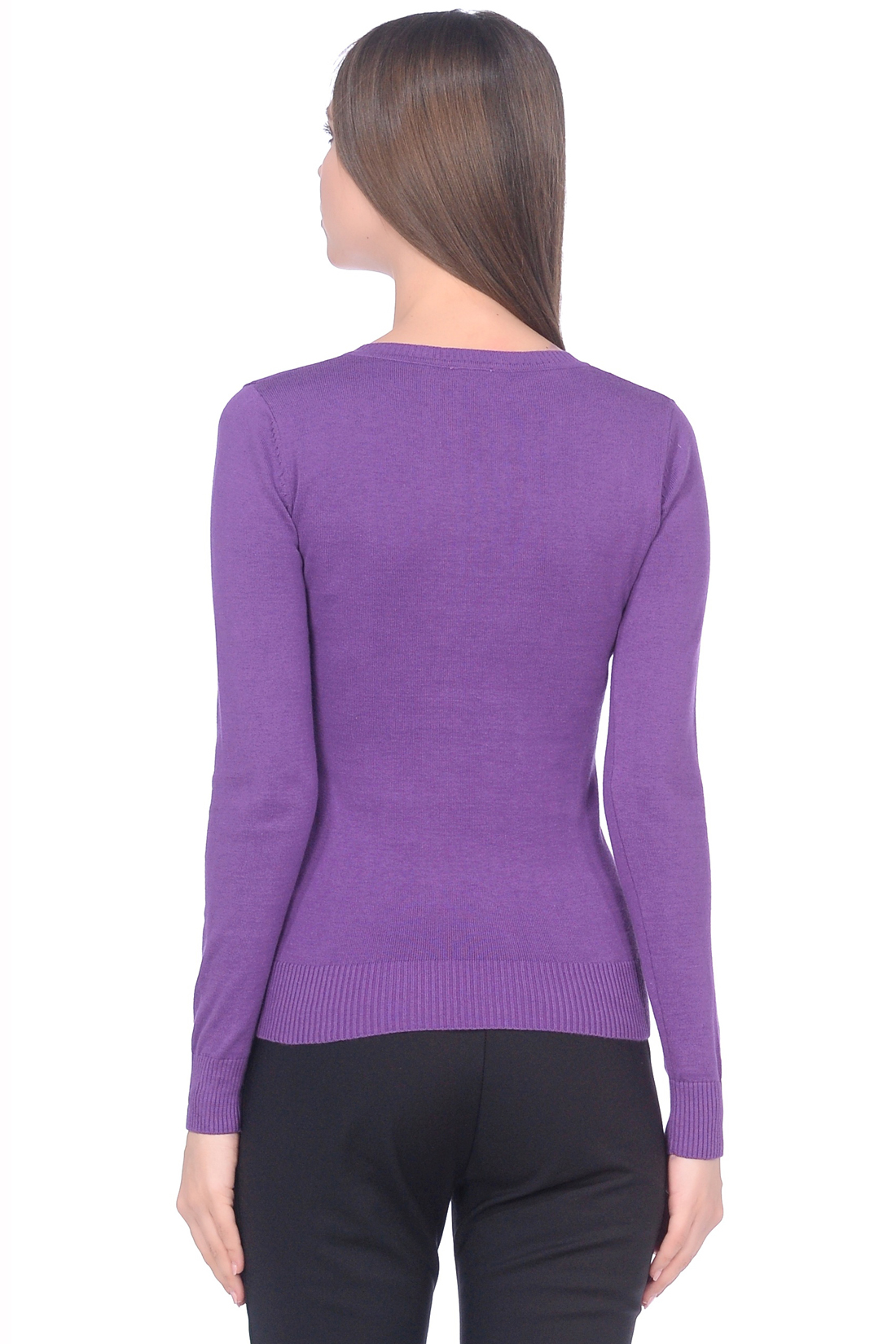 Базовый пуловер из хлопка (арт. baon B139201), размер 3XL, цвет фиолетовый Базовый пуловер из хлопка (арт. baon B139201) - фото 2