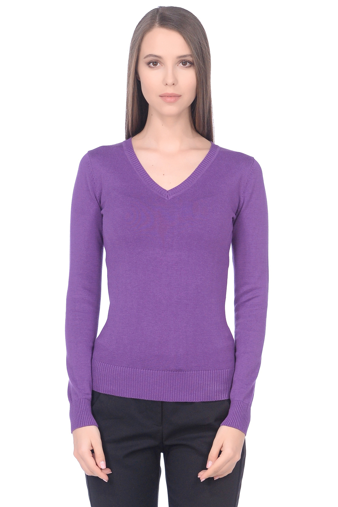 Базовый пуловер из хлопка (арт. baon B139201), размер 3XL, цвет фиолетовый Базовый пуловер из хлопка (арт. baon B139201) - фото 1