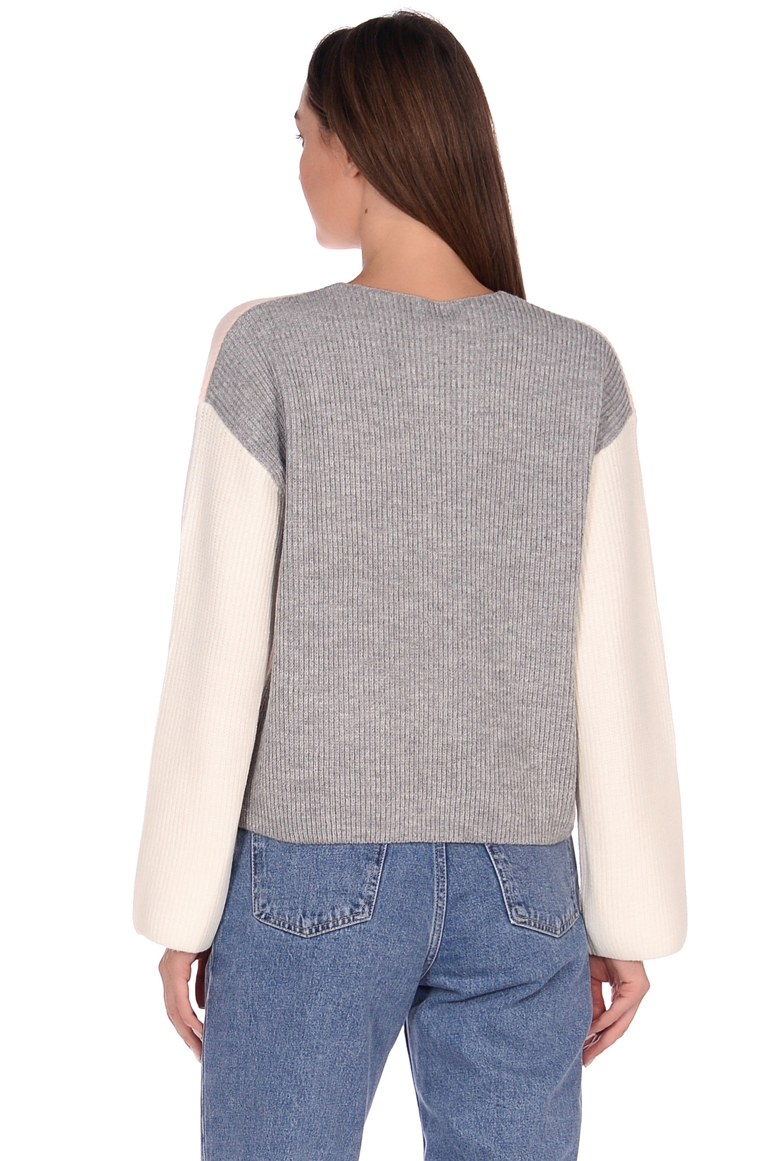 Укороченный пуловер в стиле колор-блок (арт. baon B139565), размер L, цвет белый Укороченный пуловер в стиле колор-блок (арт. baon B139565) - фото 3