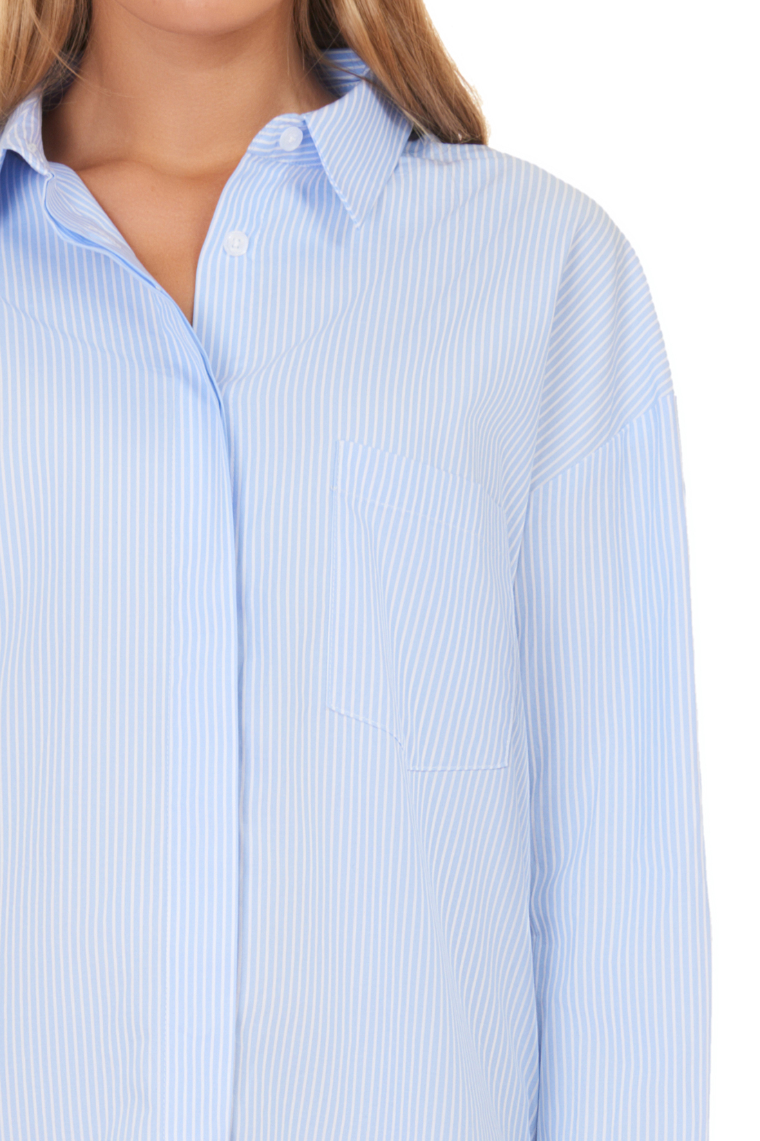 Прямая рубашка в полоску (арт. baon B177516), размер L, цвет белый Прямая рубашка в полоску (арт. baon B177516) - фото 4