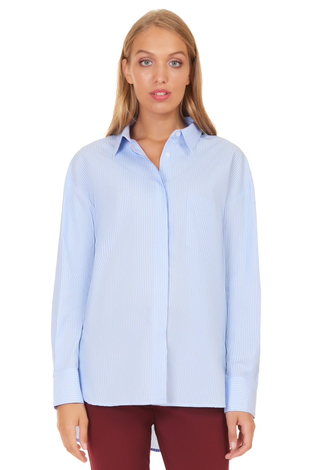 Прямая рубашка в полоску (арт. baon B177516), размер L, цвет белый Прямая рубашка в полоску (арт. baon B177516) - фото 1