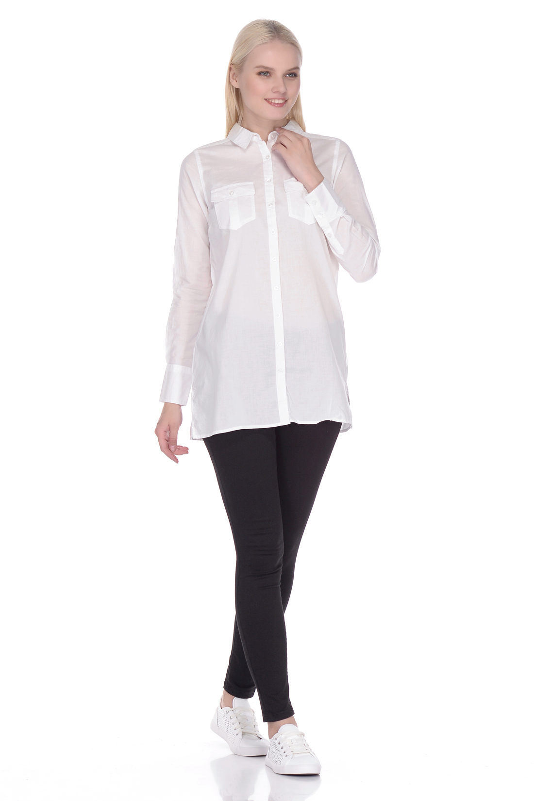 Удлинённая рубашка из хлопка (арт. baon B178055), размер XS, цвет белый Удлинённая рубашка из хлопка (арт. baon B178055) - фото 3