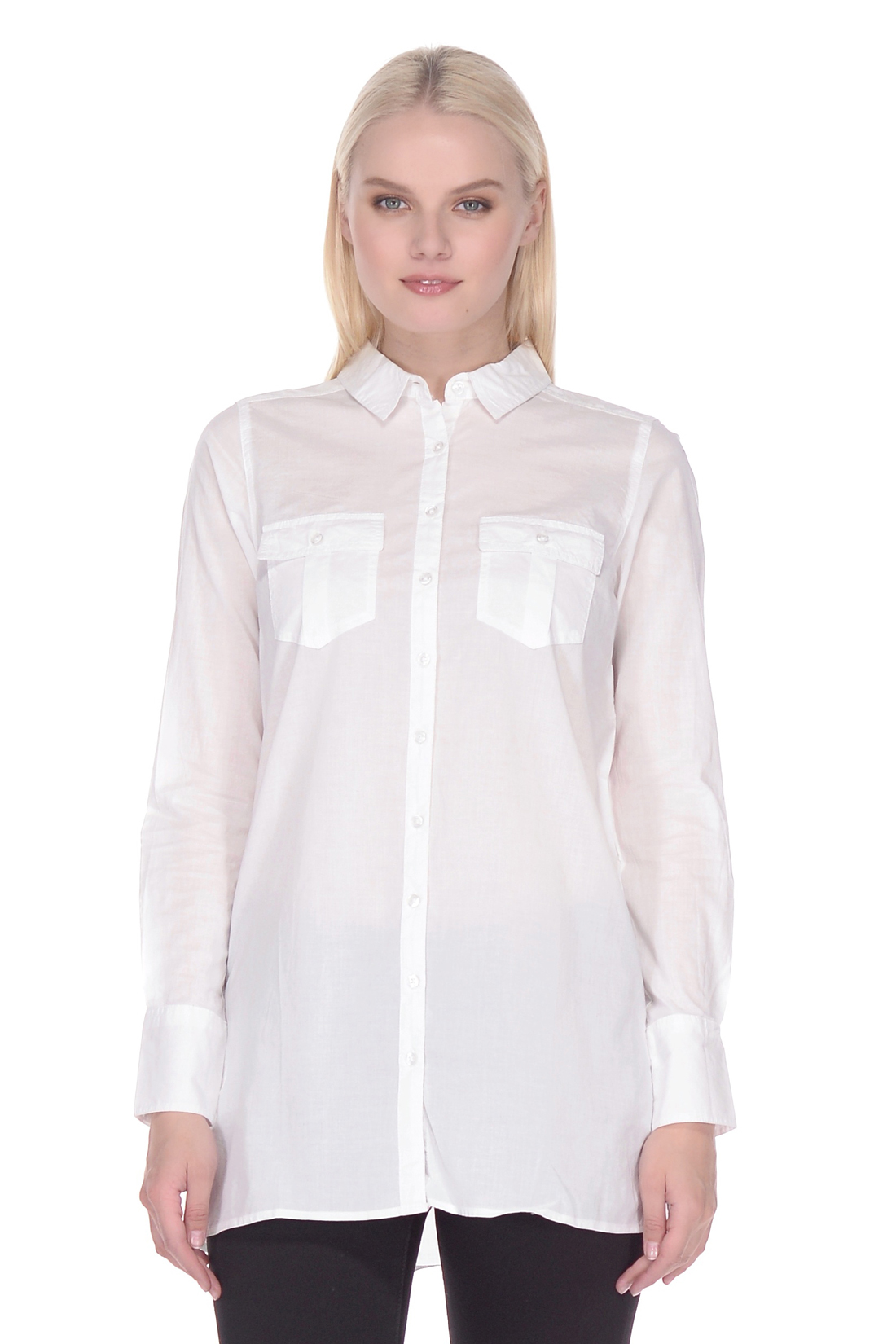 Удлинённая рубашка из хлопка (арт. baon B178055), размер XS, цвет белый Удлинённая рубашка из хлопка (арт. baon B178055) - фото 1
