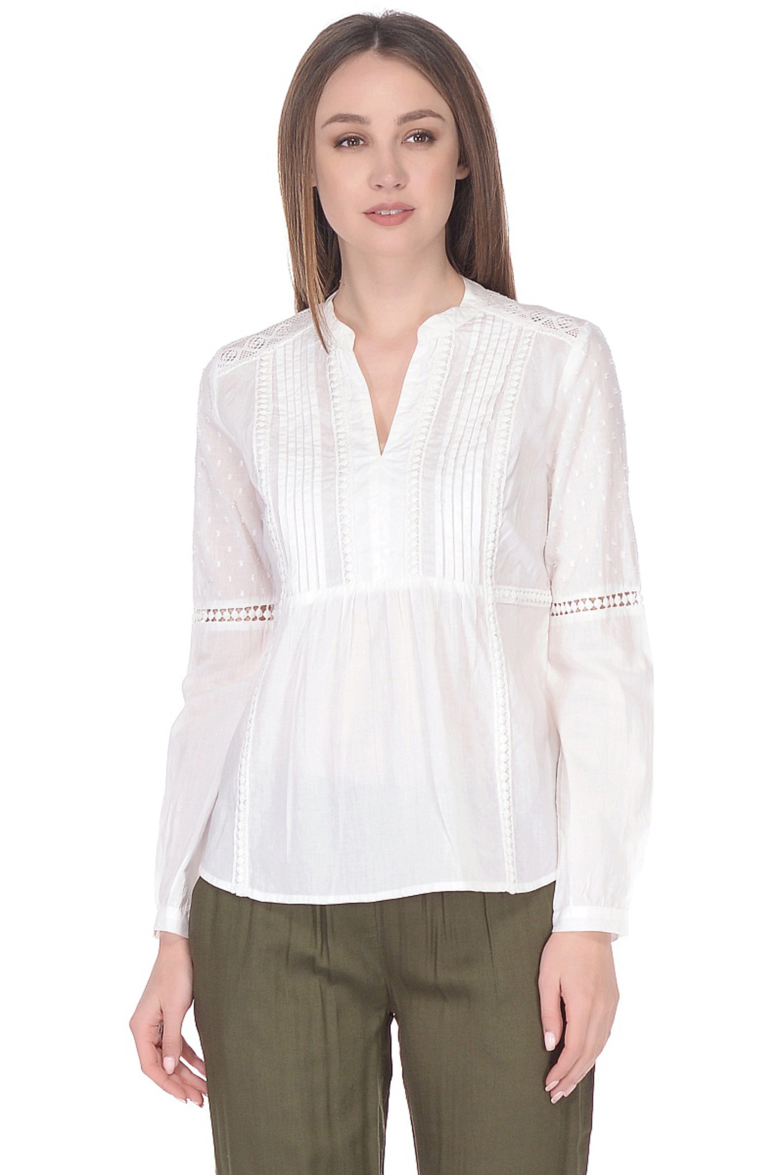 Хлопковая блузка в этническом стиле (арт. baon B178064), размер L, цвет белый Хлопковая блузка в этническом стиле (арт. baon B178064) - фото 1