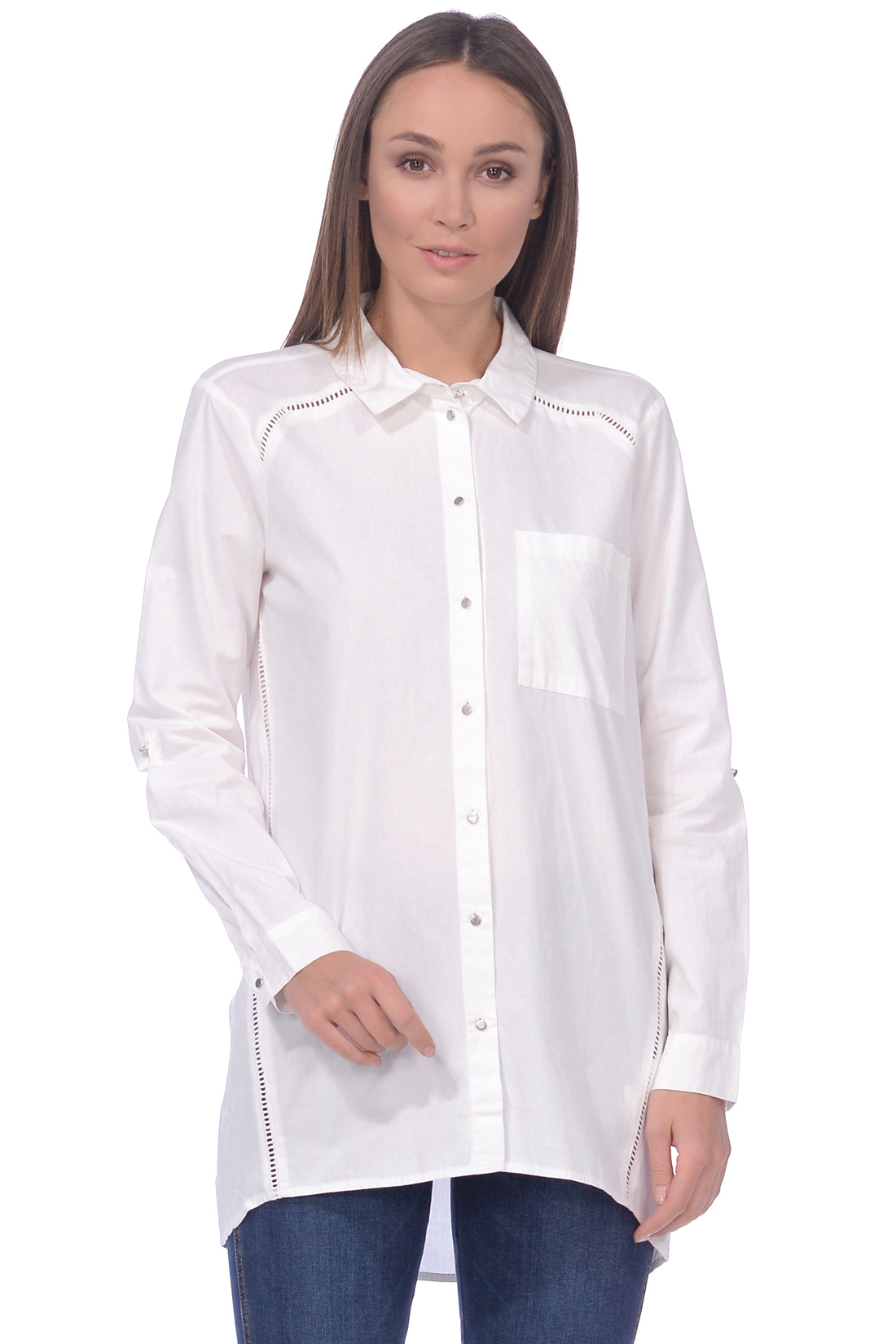 Блузка с ажурными прошвами (арт. baon B179024), размер 3XL, цвет белый Блузка с ажурными прошвами (арт. baon B179024) - фото 1