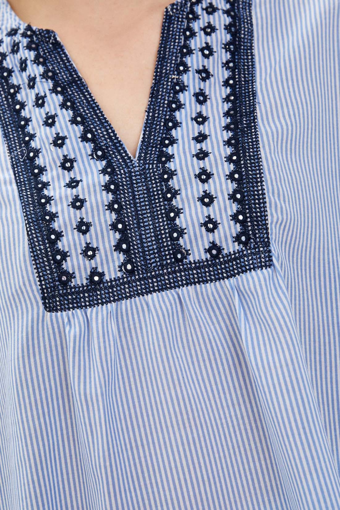 Блузка в этно-стиле (арт. baon B179031), размер L, цвет angel blue striped#голубой Блузка в этно-стиле (арт. baon B179031) - фото 3