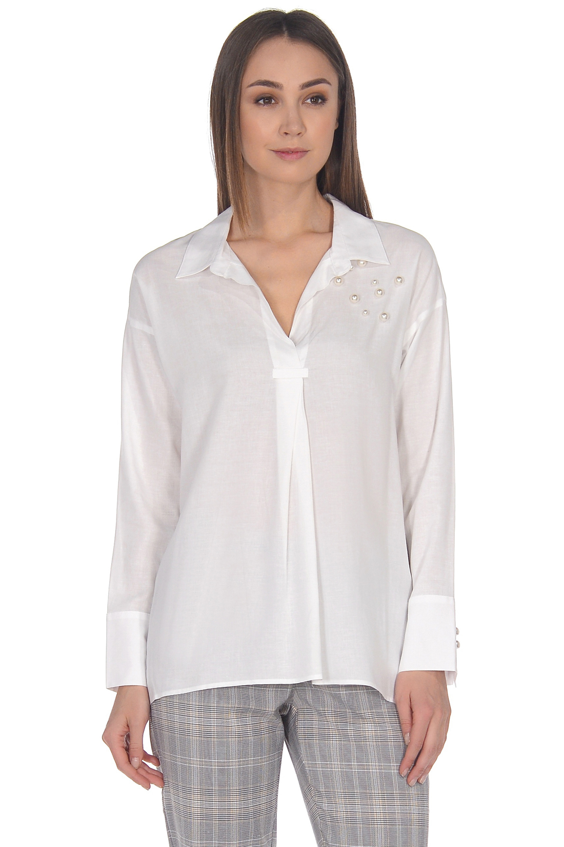 Белая блузка с жемчугом (арт. baon B179043), размер XS, цвет белый Белая блузка с жемчугом (арт. baon B179043) - фото 1