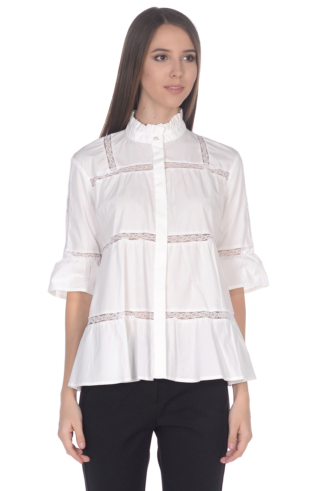 Ярусная блузка с кружевными прошвами (арт. baon B179044), размер XL, цвет белый Ярусная блузка с кружевными прошвами (арт. baon B179044) - фото 4