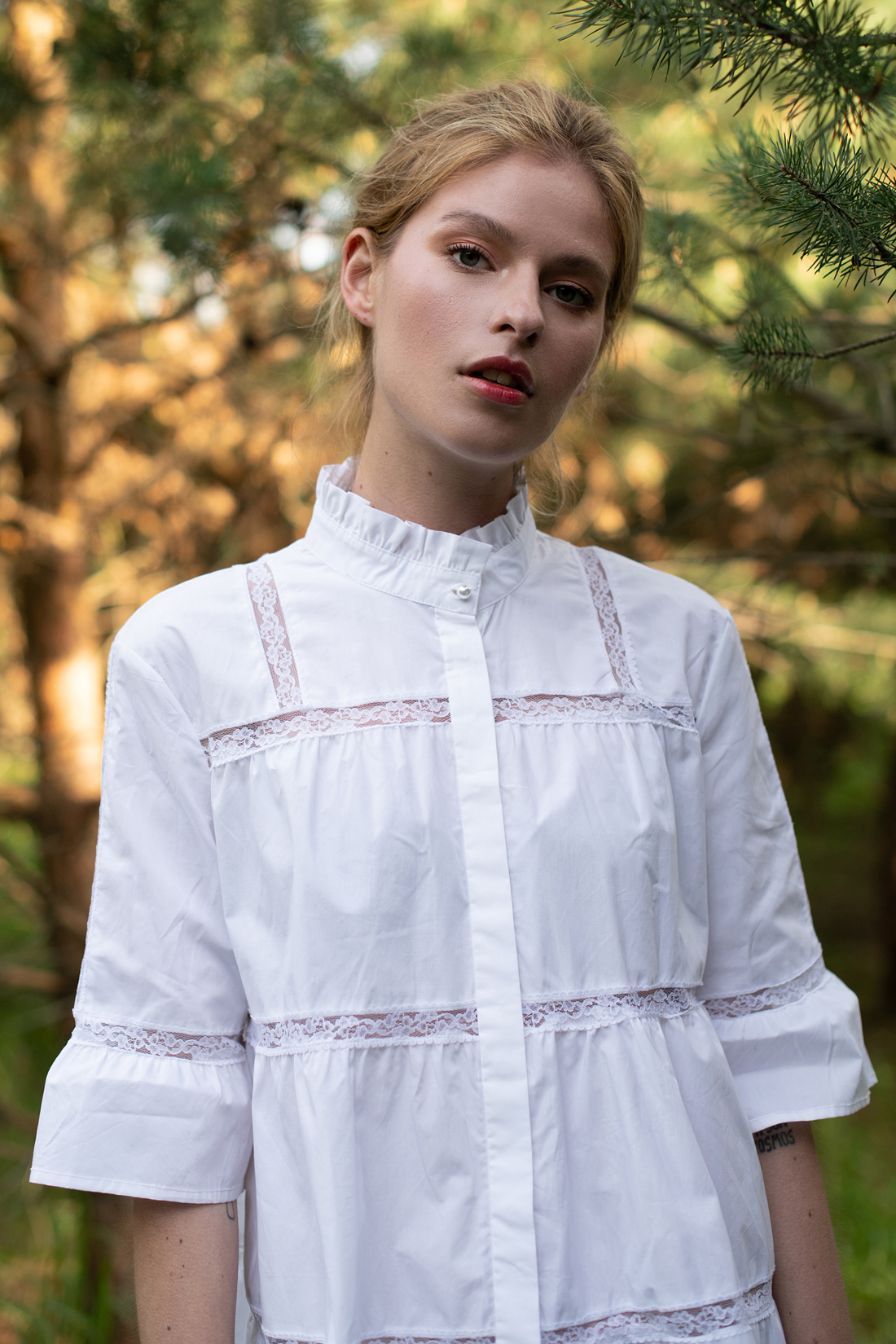 Ярусная блузка с кружевными прошвами (арт. baon B179044), размер XL, цвет белый Ярусная блузка с кружевными прошвами (арт. baon B179044) - фото 1