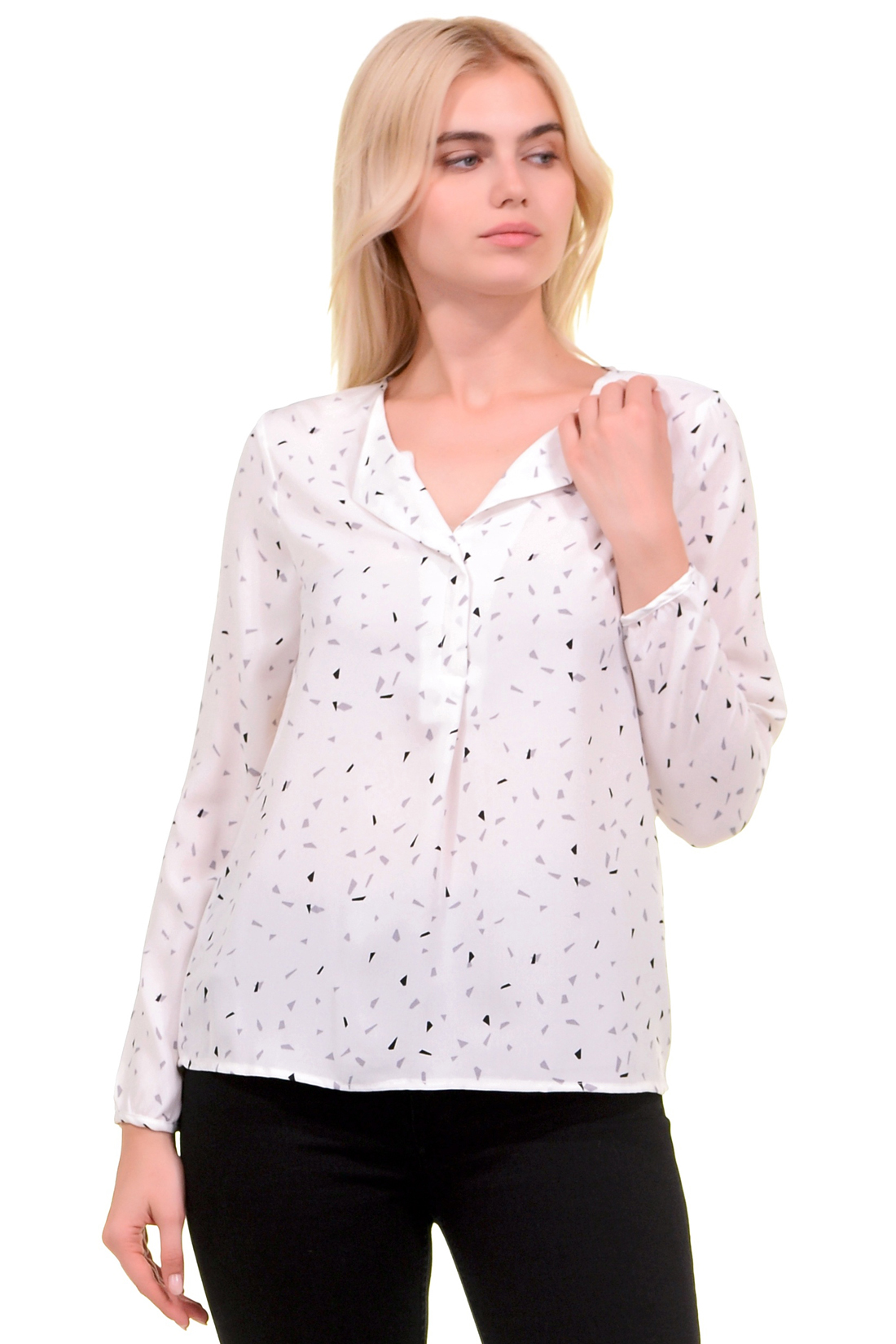 Блузка с геометрическим принтом (арт. baon B179532), размер XL, цвет white printed#белый Блузка с геометрическим принтом (арт. baon B179532) - фото 1